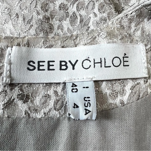 See By Chloe Silver Printed Short Sleeve A-Line Mini Dress Women’s 4 - Picture 7 of 8